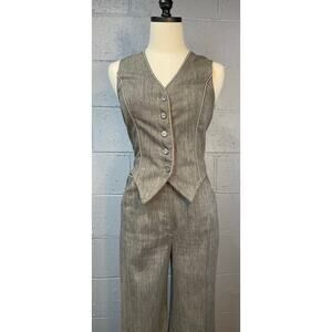 Vintage 1970s 2 Piece Set Gray Denim Bell Bottom Jeans Vest Small Angus Bailey